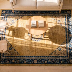 Antique Wool Beige Hand Knotted Pile Rug (SKU 24662) - styled overhead view