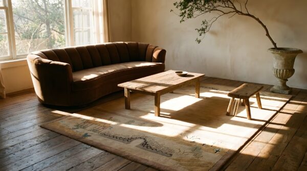 Beige antique scenic pictorial art deco chinese rug 7 Beige antique scenic pictorial art deco chinese rug (sku 24102) - room view