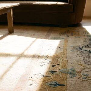 Beige Antique Scenic Pictorial Art Deco Chinese Rug (SKU 24102) - in-room detail