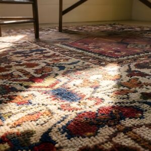 Antique Bergama Turkish Medallion Square Knotted Rug (SKU 24750) - in-room detail