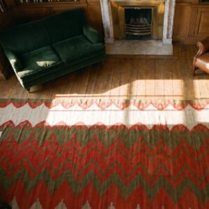 Antique Bessarabian Flat Woven Hallway Runner Rug (SKU 19417) - styled overhead view