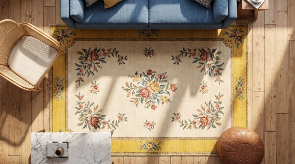 Antique besserabian moldova flat weave rug 2 Antique besserabian moldova flat weave rug (sku 20814) - styled overhead view