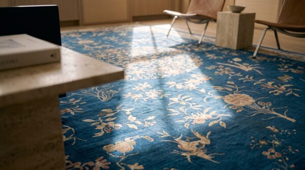 Big oversized antique light blue floral medallion peking chinese rug 9 Big oversized antique light blue floral medallion peking chinese rug (sku 21780) - in-room detail