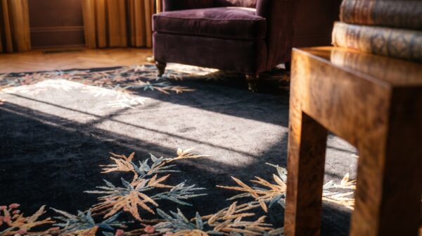 Black antique artistic art deco bamboo design chinese rug 11 Black antique artistic art deco bamboo design chinese rug (sku 25055) - in-room detail