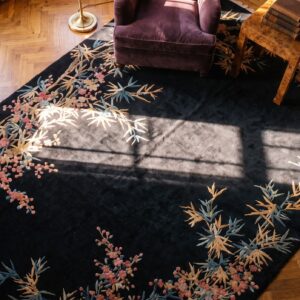 Black Antique Artistic Art Deco Bamboo Design Chinese Rug (SKU 25055) - styled overhead view