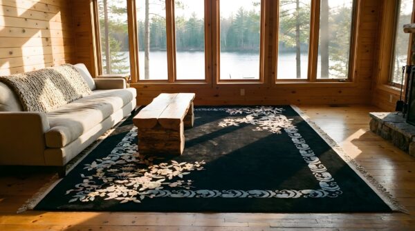 Antique black color minimalist open field chinese art deco rug 5 Antique black color minimalist open field chinese art deco rug (sku 25360) - room view