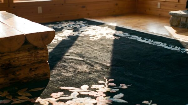 Antique black color minimalist open field chinese art deco rug 6 Antique black color minimalist open field chinese art deco rug (sku 25360) - in-room detail