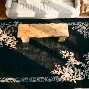 Antique Black Color Minimalist Open Field Chinese Art Deco Rug (SKU 25360) - styled overhead view