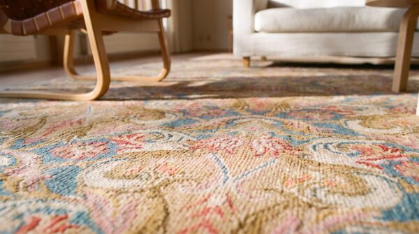 Antique wool hand knotted pile blue 1750s rug 14 Antique wool hand knotted pile blue 1750s rug (sku 23623) - in-room detail
