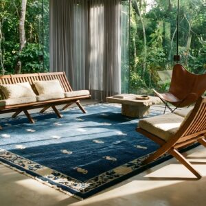 Blue Antique 1880s Allover Geometric Hand Knotted Pile Wool Rectangle Rug (SKU 23528) - room view