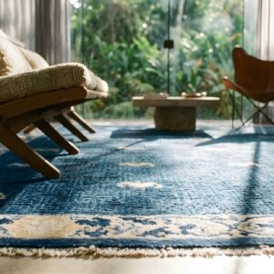 Blue Antique 1880s Allover Geometric Hand Knotted Pile Wool Rectangle Rug (SKU 23528) - in-room detail