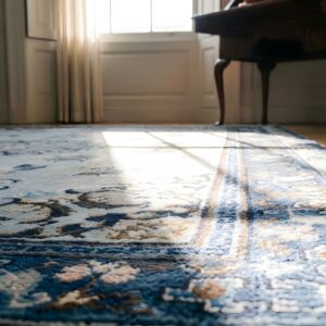 Hand Knotted Pile Antique Blue 1890s Wool Rectangle Rug (SKU 25175) - in-room detail