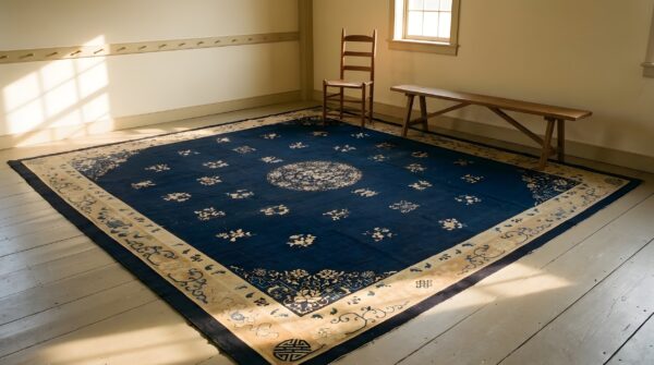 Antique wool hand knotted pile blue 1900s rug (sku 24956) - room view