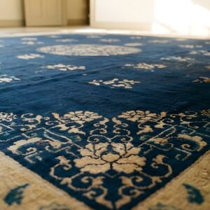 Antique Wool Hand Knotted Pile Blue 1900s Rug (SKU 24956) - in-room detail