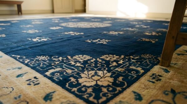 Antique wool hand knotted pile blue 1900s rug (sku 24956) - in-room detail