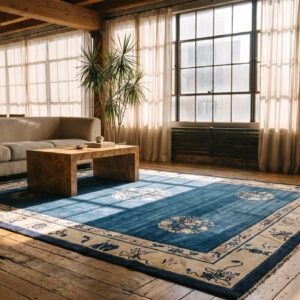 Antique Hand Knotted Pile Wool Blue 1900s Rectangle Rug (SKU 22871) - room view