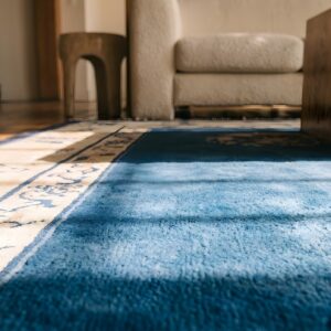 Antique Hand Knotted Pile Wool Blue 1900s Rectangle Rug (SKU 22871) - in-room detail