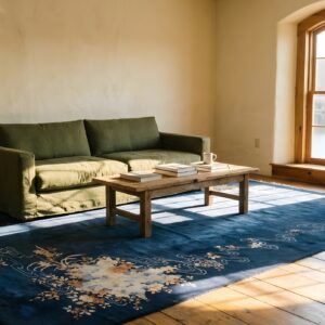 Antique Wool Hand Knotted Pile Blue 1920s Rug (SKU 23641) - room view