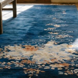 Antique Wool Hand Knotted Pile Blue 1920s Rug (SKU 23641) - in-room detail