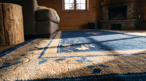 Blue 1920s chinese - peking wool rectangle hallway runner antique knotted rug 7 Blue 1920s chinese - peking wool rectangle hallway runner antique knotted rug (sku 25529) - in-room detail