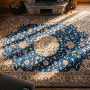 Blue 1920s Chinese - Peking Wool Rectangle Hallway Runner Antique Knotted Rug (SKU 25529) - styled overhead view