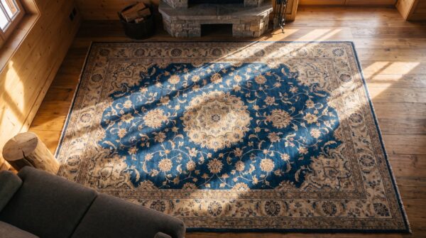 Blue 1920s chinese - peking wool rectangle hallway runner antique knotted rug 2 Blue 1920s chinese - peking wool rectangle hallway runner antique knotted rug (sku 25529) - styled overhead view