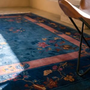 Wool Hand Knotted Pile Antique Blue 1920s Floral Medallion Rectangle Rug (SKU 22212) - in-room detail