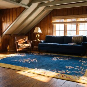 Wool Blue Hand Knotted Pile 1920s Floral Rectangle Antique Rug (SKU 23455) - room view