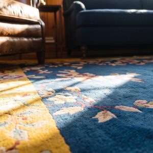Wool Blue Hand Knotted Pile 1920s Floral Rectangle Antique Rug (SKU 23455) - in-room detail