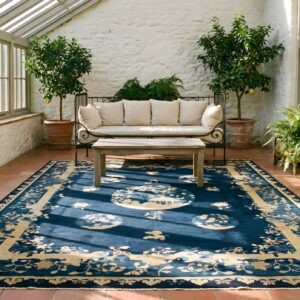 Blue 1920s Hand Knotted Pile Rectangle Wool Antique Rug (SKU 23690) - room view