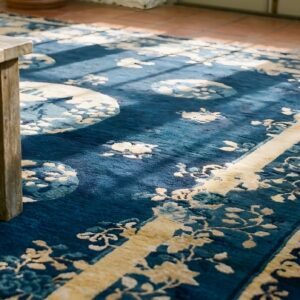 Blue 1920s Hand Knotted Pile Rectangle Wool Antique Rug (SKU 23690) - in-room detail