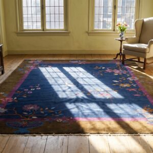 Hand Knotted Pile Antique Blue 1920s Wool Rectangle Rug (SKU 24890) - room view