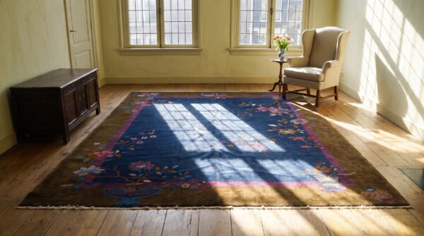 Hand knotted pile antique blue 1920s wool rectangle rug (sku 24890) - room view