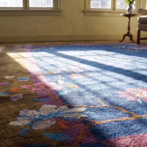 Hand Knotted Pile Antique Blue 1920s Wool Rectangle Rug (SKU 24890) - in-room detail