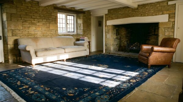 Antique blue 1920s room size wool rectangle chinese - peking knotted rug (sku 25400) - room view