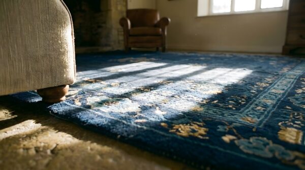 Antique blue 1920s room size wool rectangle chinese - peking knotted rug (sku 25400) - in-room detail
