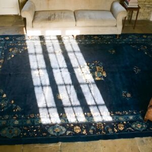 Antique Blue 1920s Room Size Wool Rectangle Chinese - Peking Knotted Rug (SKU 25400) - styled overhead view