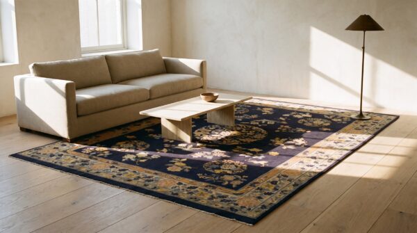 Antique wool blue hand knotted pile rug 22 Antique wool blue hand knotted pile rug (sku 24661) - room view