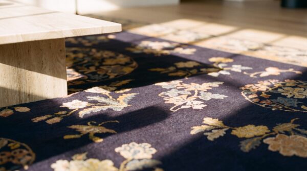 Antique wool blue hand knotted pile rug 23 Antique wool blue hand knotted pile rug (sku 24661) - in-room detail