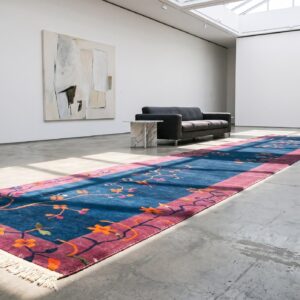 Hand Knotted Pile Blue Allover Floral Antique Wool 1920s Chinese Deco Hall Runner Rug (SKU 21819) - room view