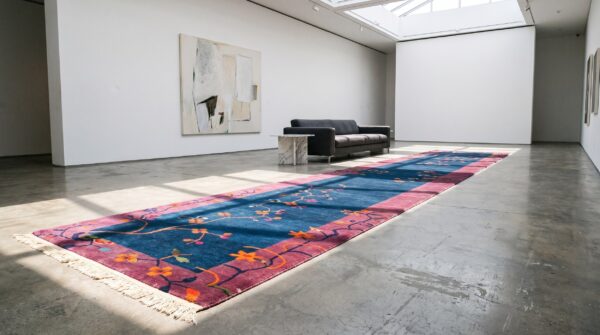 Hand knotted pile blue allover floral antique wool 1920s chinese deco hall runner rug 6 Hand knotted pile blue allover floral antique wool 1920s chinese deco hall runner rug (sku 21819) - room view