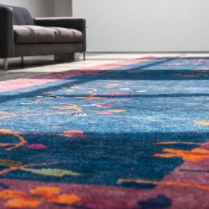 Hand Knotted Pile Blue Allover Floral Antique Wool 1920s Chinese Deco Hall Runner Rug (SKU 21819) - in-room detail