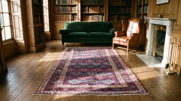 Blue antique allover tribal design persian kurdish area rug 8 Blue antique allover tribal design persian kurdish area rug (sku 18911) - room view