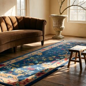 Blue Antique Art Deco Floral Pattern Chinese Hallway Runner Wool Rug (SKU 23715) - room view