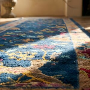 Blue Antique Art Deco Floral Pattern Chinese Hallway Runner Wool Rug (SKU 23715) - in-room detail