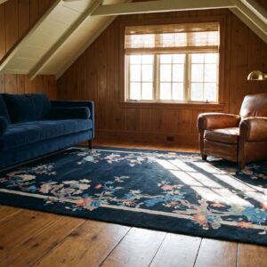 Blue Antique Artistic Art Deco Chinese Crane Pattern Area Rug (SKU 21566) - room view