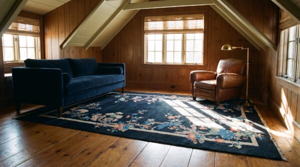 Blue antique artistic art deco chinese crane pattern area rug 5 Blue antique artistic art deco chinese crane pattern area rug (sku 21566) - room view