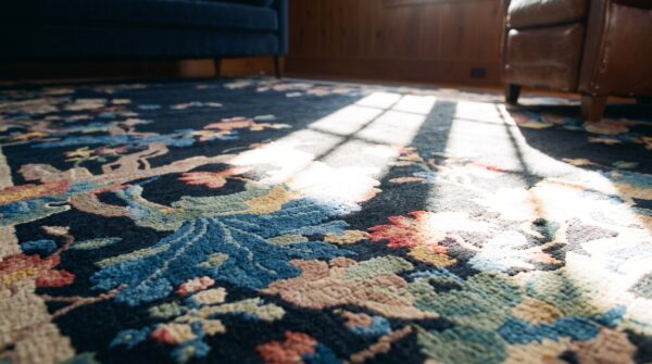 Blue antique artistic art deco chinese crane pattern area rug 6 Blue antique artistic art deco chinese crane pattern area rug (sku 21566) - in-room detail