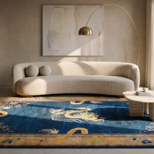Blue Background Antique Art Deco Chinese Dragon Design Area Rug (SKU 22926) - room view