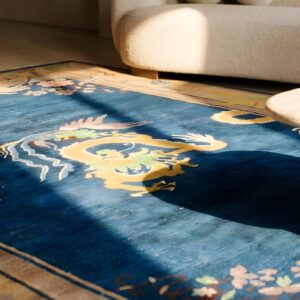 Blue Background Antique Art Deco Chinese Dragon Design Area Rug (SKU 22926) - in-room detail